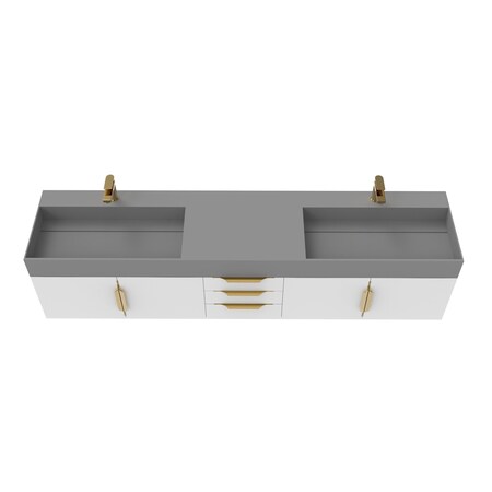 Castello Usa Amazon 84-inch White Vanity Set with Gray Top and Gold Handles CB-MC-84W-GLD-2056-GR